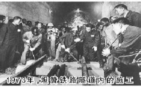 1973年，坦赞铁路隧道内的施工